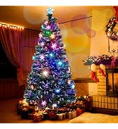 Juegoal 7 ft Pre-Lit Optical Fiber Christmas Artificial Tree, with LED RGB Color Changing Led Lig...