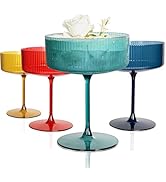 Ciaell 12PCS Plastic Ribbed Martini Glasses - 10 Oz Colored Disposable Coupe Glasses with Stem - ...