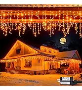 JMEXSUSS 400 LED Orange Icicle Lights Outdoor, 8 Modes Christmas Decorations Icicle Lights Outdoo...