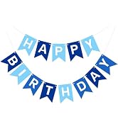 PatiCool Pre-Strung Blue Happy Birthday Banner Signs, Birthday Party Decorations for Boys Men Wom...