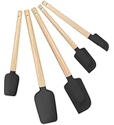 5 Pcs Silicone Spatula Set,Food Grade Silicone Spatula Nonstick Rubber Spatulas with Wooden Ergon...