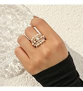 Mnyixsi Fashion Pearl Gold Open Ring for Women, Layers Hollow Design Pearl Promise Statement Ring...