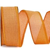 LaRibbons Orange Linen Wired Ribbon 1 1/2 Inch x 12 Yards Continuous Fall Wired Edge Burlap Ribbo...