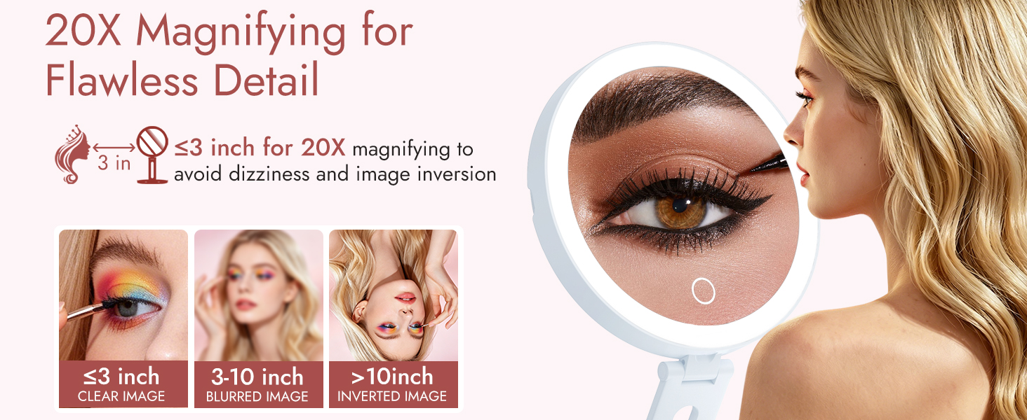 20x magnifying mirror, 1x makeup mirror, double sided makeup mirror