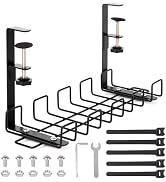 Under Desk Cable Management Tray, 15.7"" No Drill Cord Desk Organizer with Adjustable Clamp, Cabl...