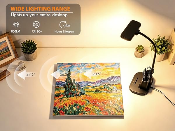 LED Desk Lamp for Dorm Room with Pen Holder USB Charging Port Small Reading Light for Home Office