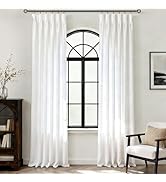 Off White Pinch Pleated 84 inch Long Linen Curtains 2 Panels Set for Living Room Track System Cur...