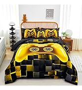PERFEMET Kids Bedding Sets for Boys Full Size 6 Pcs Black Gold Game Console Comforter with Sheet ...