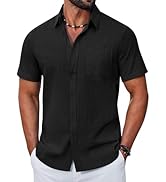 COOFANDY Mens Button Down Shirt Short Sleeve Casual Stylish Cotton Shirts Linen Textured Summer B...