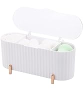 Tecbeauty Qtips Holder, 3 Grids Separate Cotton Swabs Dispenser, Cotton Ball Storage Box, Jar for...