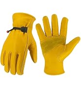 KKOYING Leather Work Gloves for Men & Women, Reinforced Durable Gardening Gloves,Cowhide Work Glo...