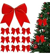 12Pcs Red Velvet Bows Christmas Tree Decorations,6 Inch Xmas Ornaments for Tree Home Party Front ...