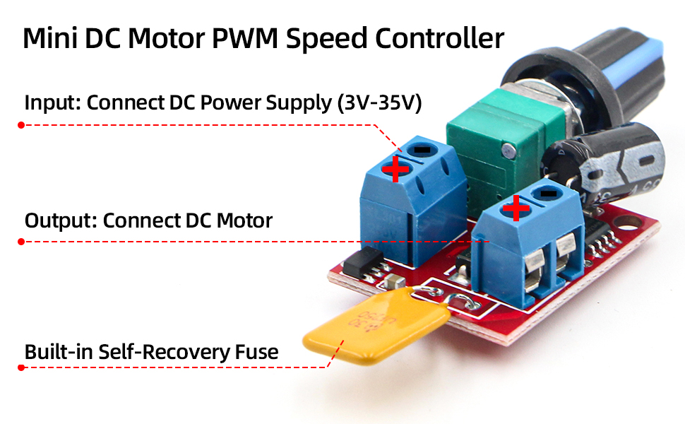 RioRand Mini DC Motor PWM Speed Controller DC 3V-35V and 5A rated current