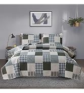 Jessy Home Bedspread Set Queen Size Quilt Set Bedding Lightweight Bedspread Plaid Patchwork Beddi...