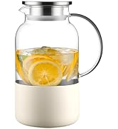 PARACITY Water Pitcher with Silicone Base 61oz/ 1.8L, Hot& Cold Glass Pitcher with Lid and Handle...