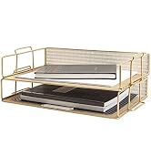 Blu Monaco Gold Desk Organizer Letter Tray 2 Tier - Metal mesh Inbox Paper File Tray Office Suppl...