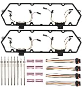 FGJQEFG Injector Glow Plug Harnesses + Valve Cover Gaskets + Glow Plugs Kit Compatible with 94-03...
