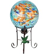 VEWOGIFT 10 Inch Glass Gazing Ball, with 9.4" Tall Metal Gazing Globe Stand, Glass Balls Display ...