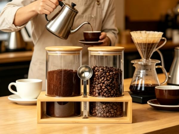 Airtight Coffee Canister with Scoop for Ground Coffee & Beans, Kitchen Storage Container