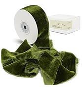 Olive Green Velvet Ribbon for Gift Wrapping - 1 1/2 Inch 5 Yards Handmade Silk Fabric with Frayed...