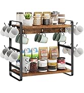 IBUYKE Coffee Bar Station Countertop Organizer,2 Tier Kitchen Mug Cup Holder Stand,Wooden Coffee ...
