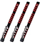 EGOFIX 1/4-Inch Drive Heavy Duty Socket Holder Kit ABS, Socket Rail 16 Clips Red, 3 Pieces