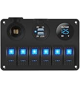 DaierTek Marine Boat Rocker Switch Panel Waterproof, 12V 6 Gang Toggle Switch Panel 12 Volt Blue ...