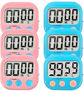 6 Pack Digital Kitchen Timer Small Classroom Timers for Kids Teachers (Blue&Pink)