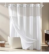 River Dream White Fabric Shower Curtain Set, Cotton Blend, Waffle Weave, with Snap in Replacement...