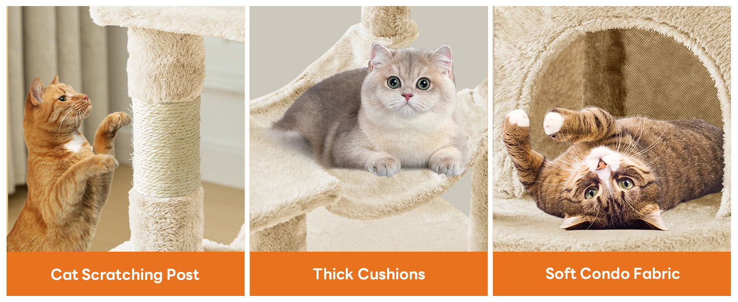 Sweetcrispy 44 inch Cat Tree with Condo, Scratching Posts, Platform, Hammock