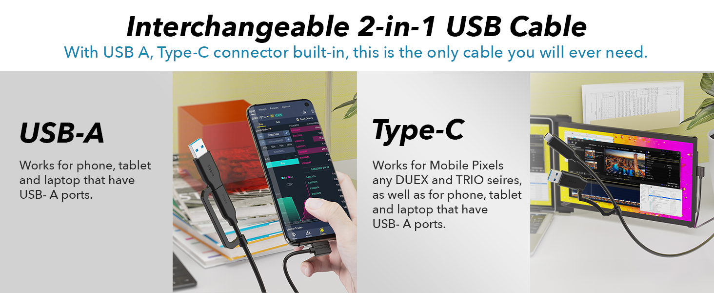 usb a and type c interchangeable 2-in-1 usb cable