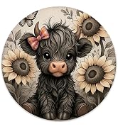 BILLAION Black Highland Cow Floral Mouse Pad for Desk, Highland Cow Gifts, Coquette Bow Flower He...