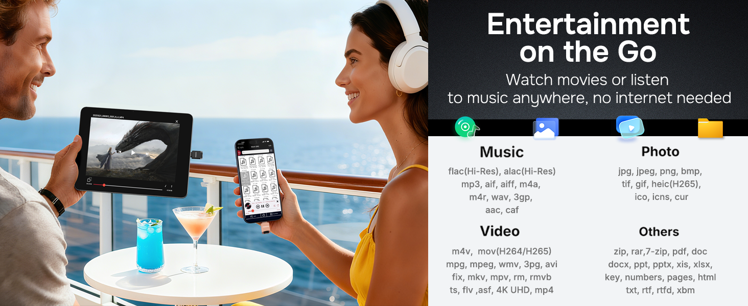 Q mini Entertainment on the Go - listen or watch nearly any file format, including MP4, MP3, FLAC, +