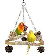 Jevnd Bird Swing for Cage with Chew Toys, 3 Sisal-Wrapped Parrot Perches & Stable Triangle Design...