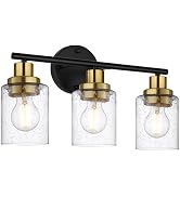 Ldeco 3 Light Vanity Lights for Bathroom,Black and Gold Bathroom Light Fixture with Clear Bubble ...