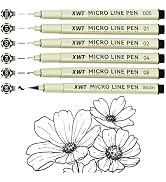 XWT Micro Fineliner Pens 6 Size/Set, Ultra Fine Fineliner Pen, Brush Marker Pen, Water-based Blac...