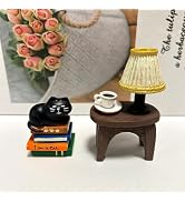 Eysinyge Miniature Cat on Books Desk Decor, Black Cat Figurine with Lamp, Resin Home Office Decor...