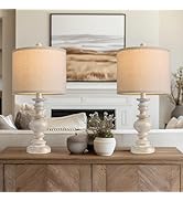 BOBOMOMO 20" Retro Table Lamps Set of 2 - Farmhouse Lamp for Living Room with Linen Shades, Rusti...