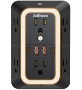 Wall Outlet Extender with Night Light, Power Plug Adapter 6 Outlet Extender with 4 USB Charging P...