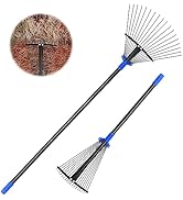 Garden Leaf Rake with Expandable Head from 9.5 inch to 17 inch, Collapsible Lawn Rake with Adjust...