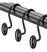 AmazerBath Black Shower Curtain Hooks, 12PCS Rust Proof Shower Curtain Rings, Decorative Modern S...