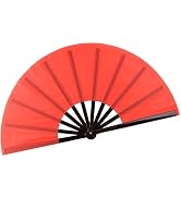 HONSHEN Chinese Folding Fan - 13 Inch Nylon-Cloth Fan for Performance and Hand Use (Red)