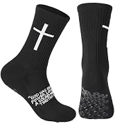 Cross Grip Soccer Socks for US 6-13 Bible Verse Christian Sports Sock Men with Anti-Slip Rubber Dots