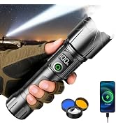 SKYFIRE Tactical Flashlight Rechargeable with Fire Starter, 2800 Lumens Super Bright LED Flashlig...