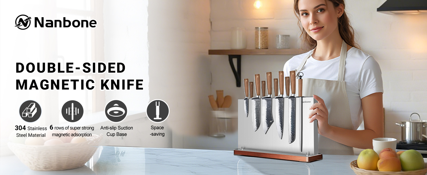 knife magnetic holder block kitchen knives storage rack set organizer wooden wood chef magnet stand
