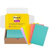 Post-it Super Sticky Lined Notes, 5 Sticky Note Pads, 4x6 in, 2X the Sticking Power, School Suppl...