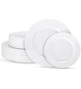 FLOWERCAT 100PCS White Plastic Plates - Heavy Duty Plastic Plates Disposable for Summer party &We...