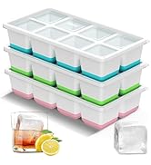 VEHHE Large Square Ice Cube Trays, 3 Pack Easy to Clean Ice Molds with Lid, Easy Release and Flex...