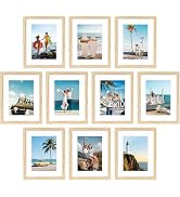 decorUhome 10 Pack 8x10 Picture Frame Collage Wall Decor with 5x7 Mat | Natural Plastic 8x10 Phot...