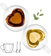 glastal Espresso Cup 5oz Double Walled Glass Coffee Mugs Tea Cups with Handle Saucer Set of 2 Hea...